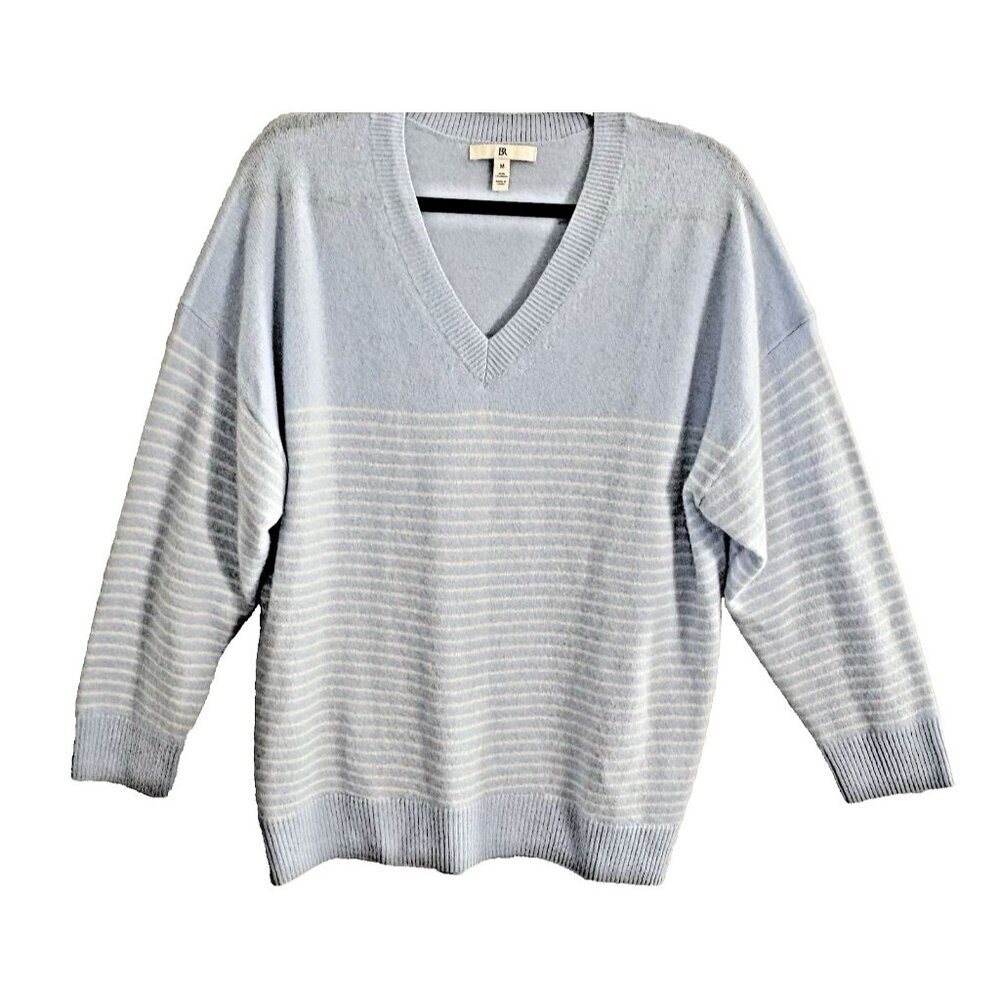 BANANA REPUBLIC Women V Neck Cashmere Pullover Sweater Sz‎ L Blue Luxury 61-2